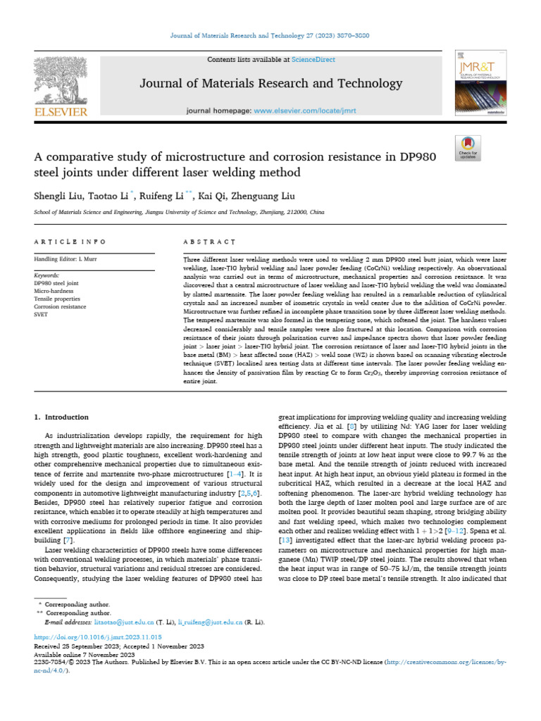 A Comparative Study of Microstructure and Corrosion - 2023 - Journal of ...