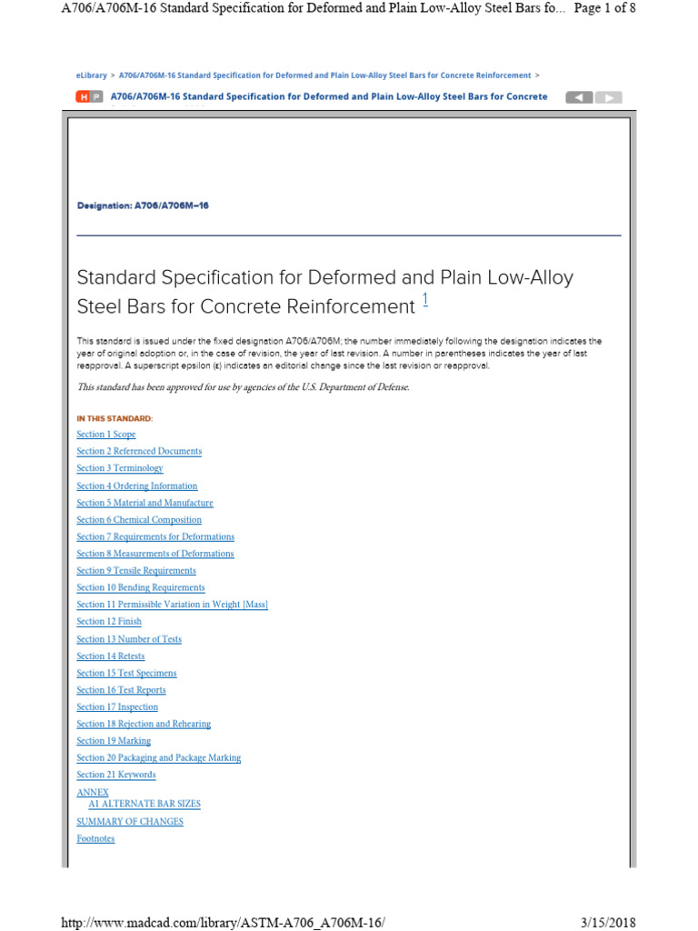 ASTM A706/A706M Deformed Bar Specs | PDF | Strength Of Materials ...