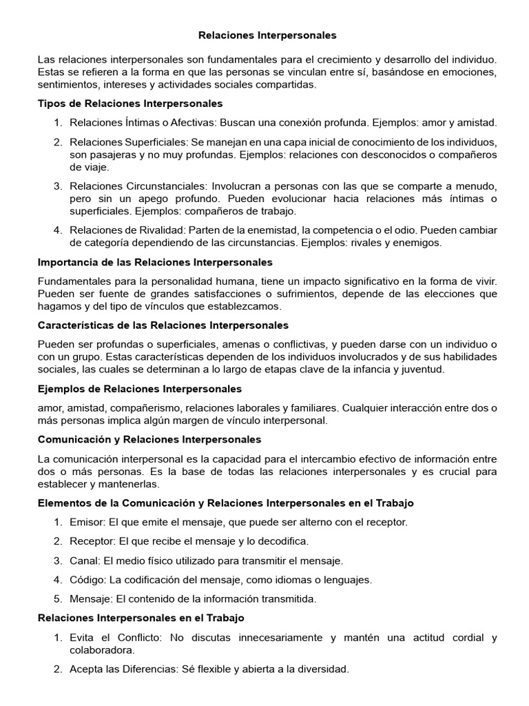 Importancia de las Relaciones Interpersonales | PDF | Relaciones ...