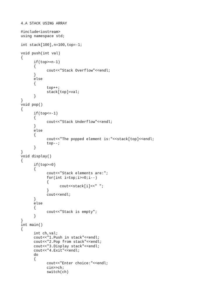 Stack Using Array and Linear Search | PDF