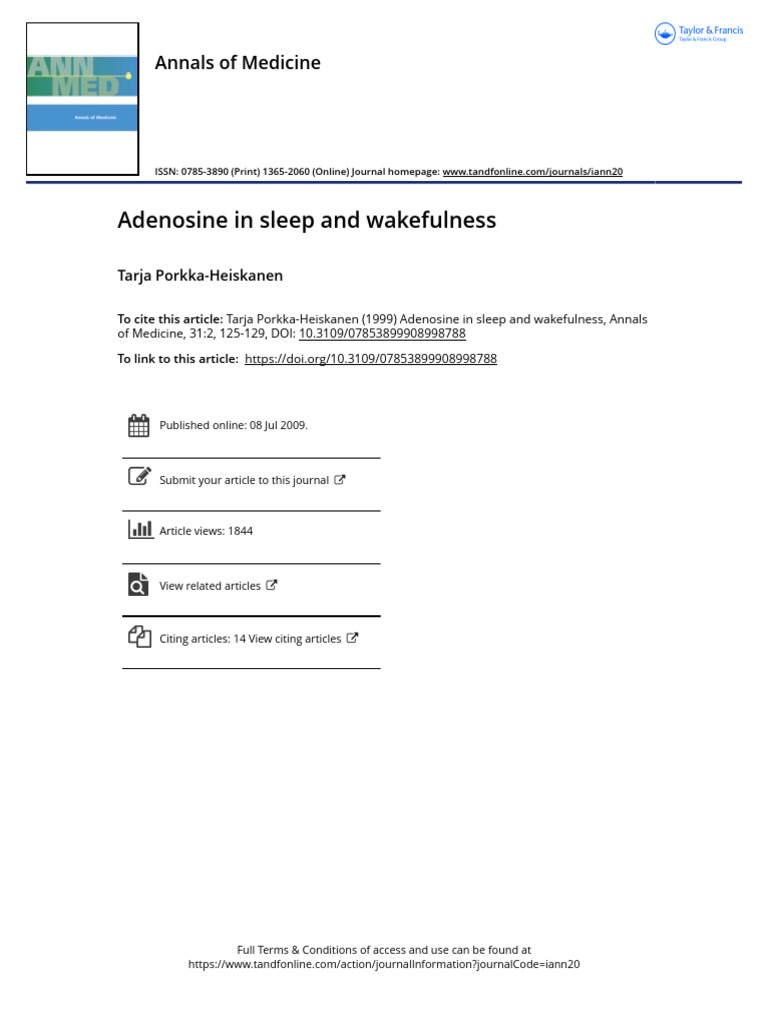 Adenosine in Sleep and Wakefulness | PDF | Sleep | Self-Improvement