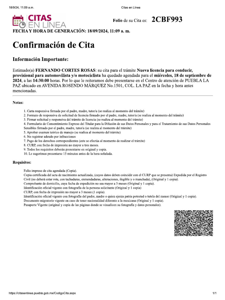 Confirmacion de Cita | PDF