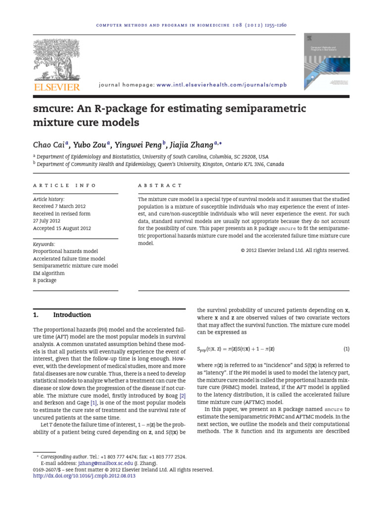 Cai (2012) - Smcure An R-Package For Estimating Semiparametric Mixture ...