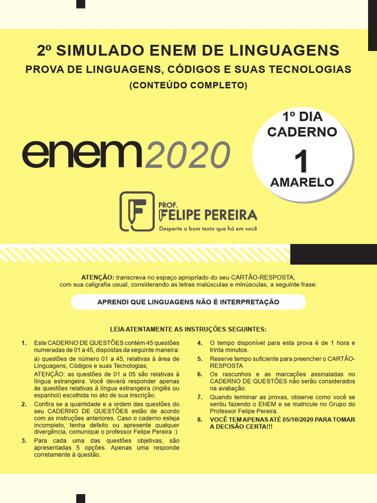 2º Simulado Enem de Linguagens: 1º DIA Caderno | PDF