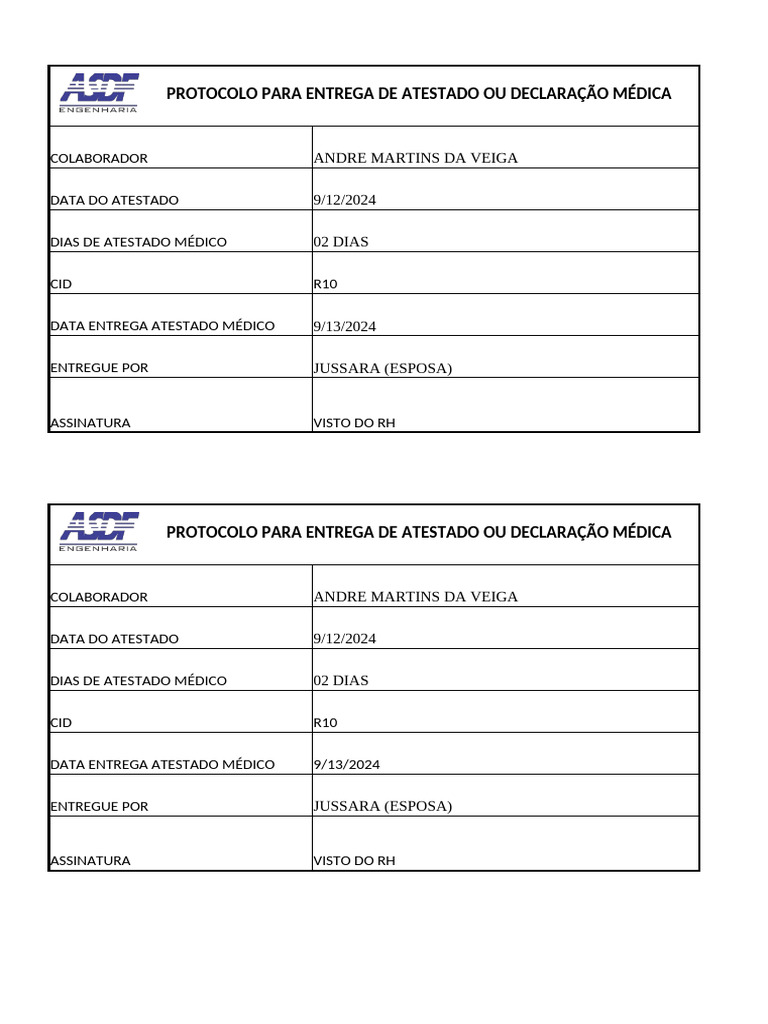 Protocolo de Entrega de Atestado Médico | PDF
