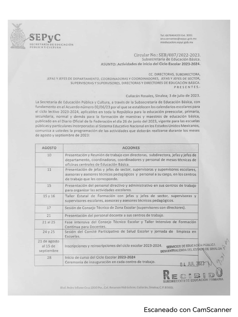 Actividades de Inicio Del Ciclo Escolar 2023-2024 | PDF