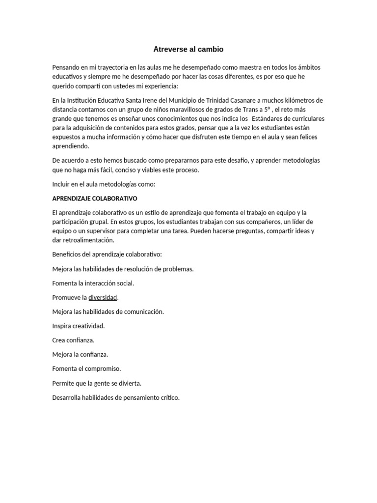 Atreverse Al Cambio Poscar y Ensayo | PDF