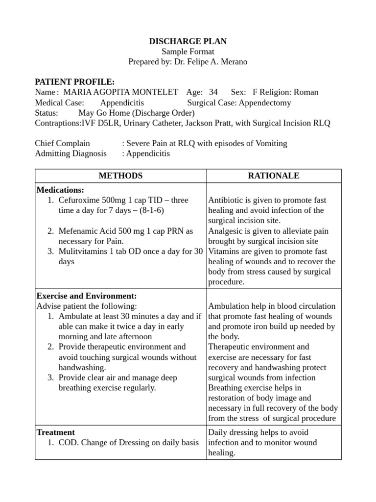 Dnlr7kwp3 Discharge Plan | PDF