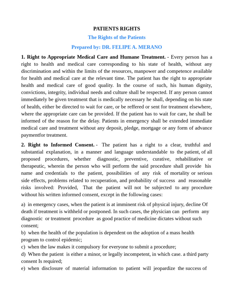 htdhs2npt - Patient's Bills of Rights | PDF