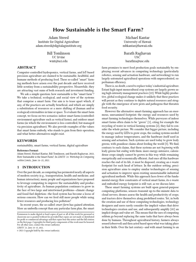 How Sustainable Is The Smart Farm1 | PDF