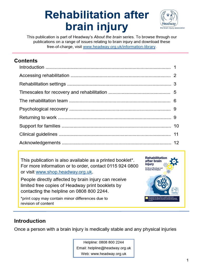 Rehabilitation After Brain Injury Publication | PDF