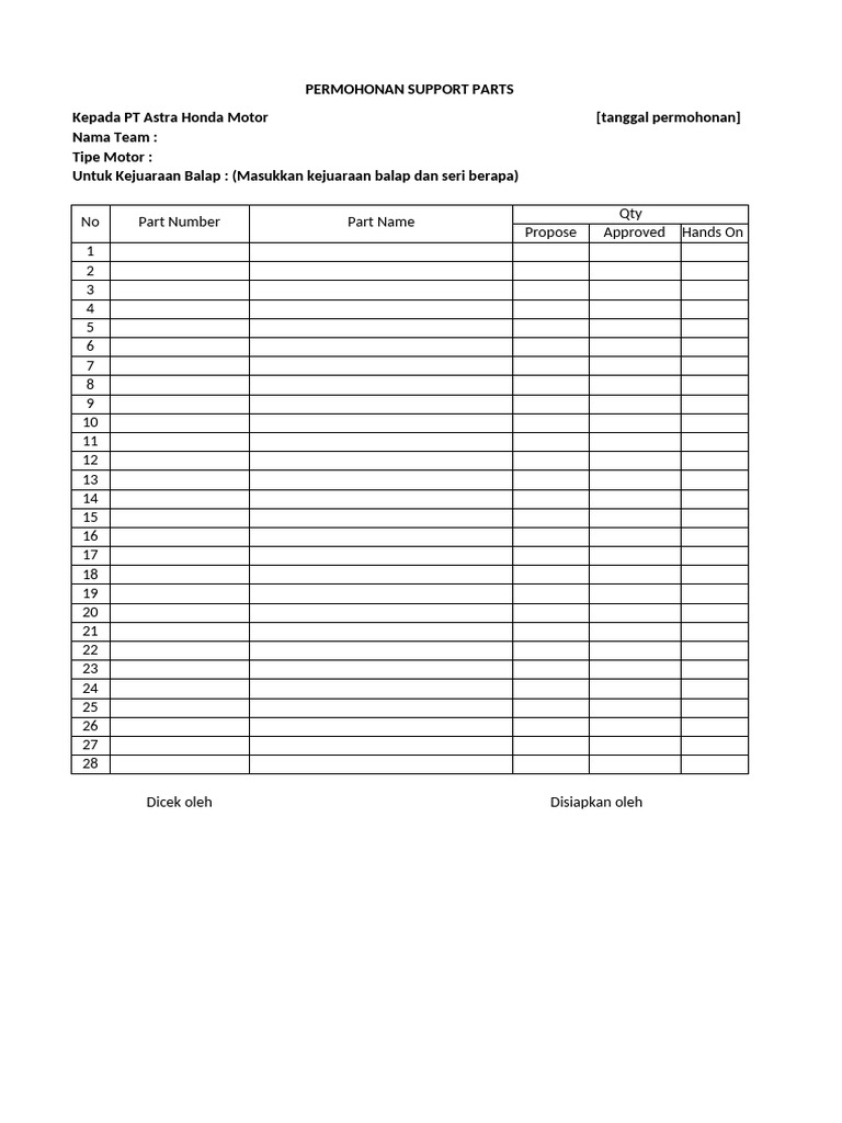 Format Parts Order AHM 2024 | PDF