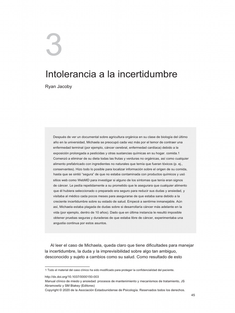Intolerancia A La Incertidumbre. Cap. 3 - Jacoby | PDF