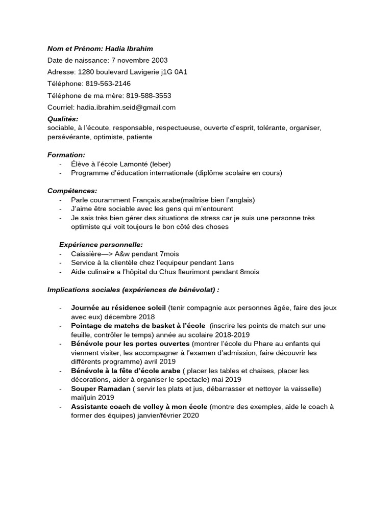 Copie de CV Hadia 2020 | PDF