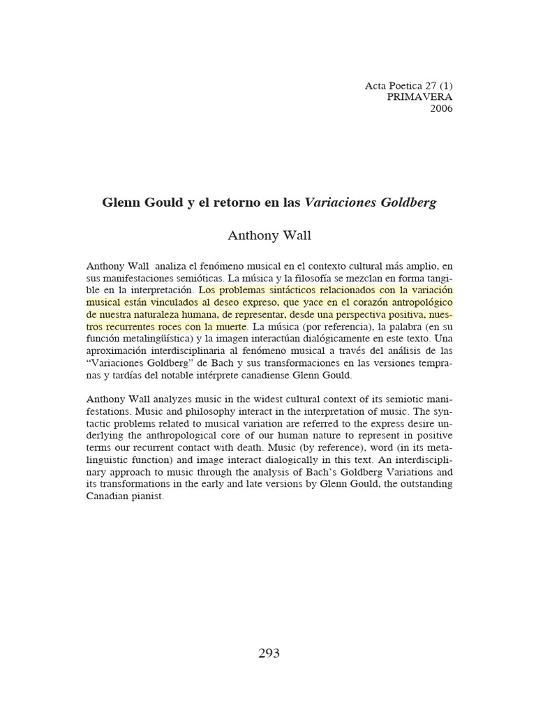 Glenn Gould y El Retorno en Las Variaciones Goldberg | PDF