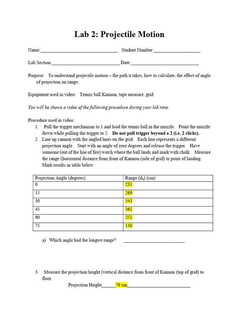 Lab 2 Projectile Motion | PDF