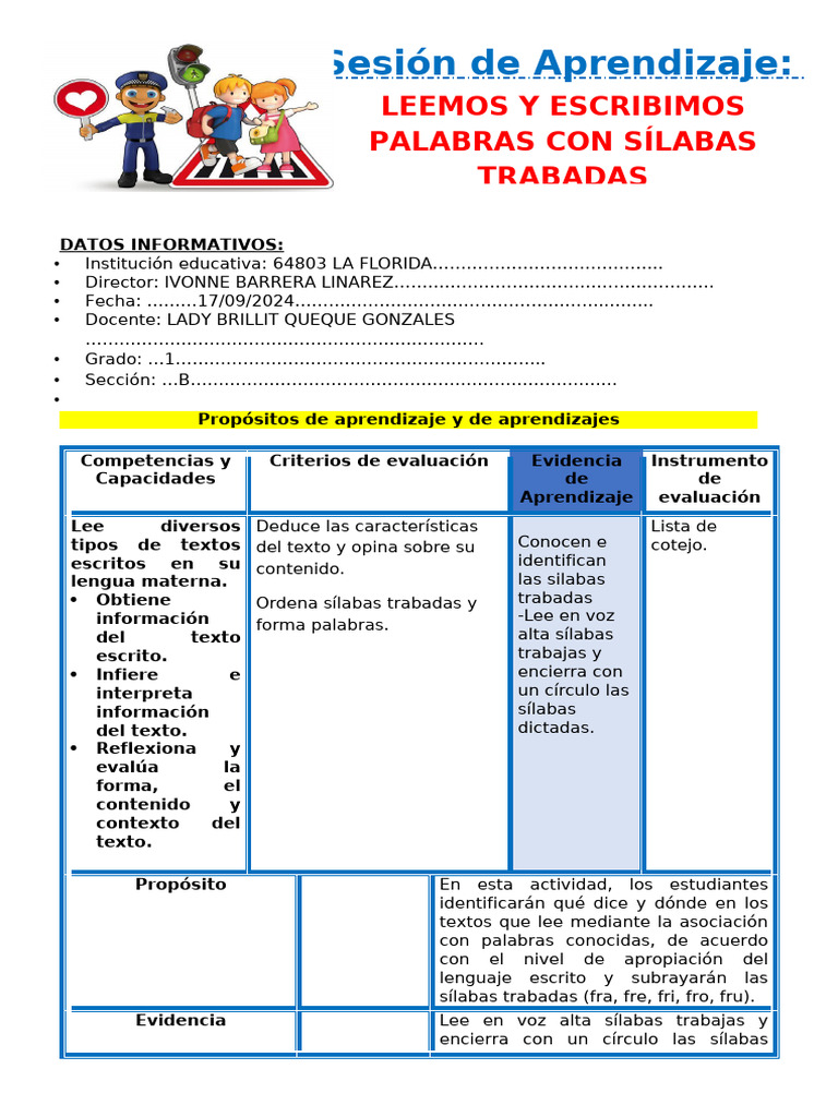 1° Sesión Día 3 Com Leemos y Escribimos Palabras Con Sílabas Trabadas | PDF