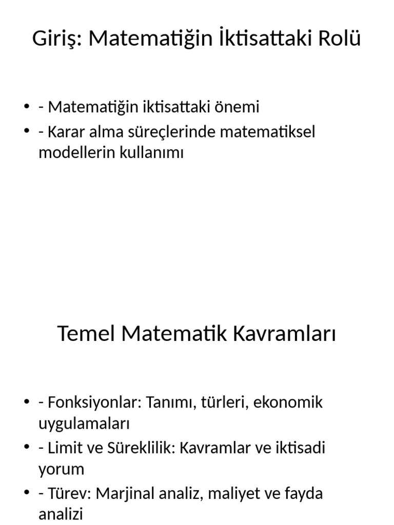 Iktisatcilar Icin Matematik Slayt Pdf