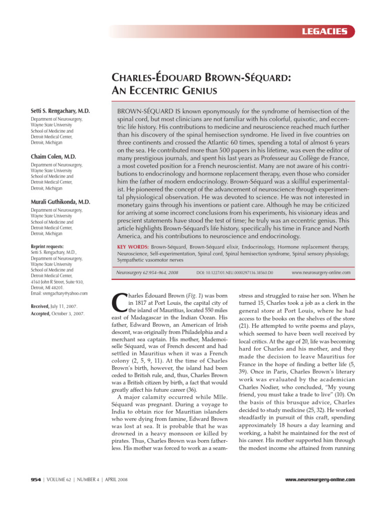 Brown-Séquard: Life and Legacy | PDF | Senses | Epilepsy