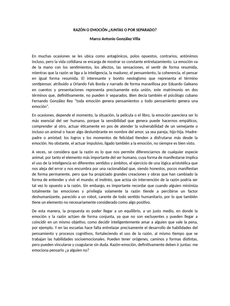 Razón o Emoción | PDF | Razón | Relaciones personales, crianza y ...