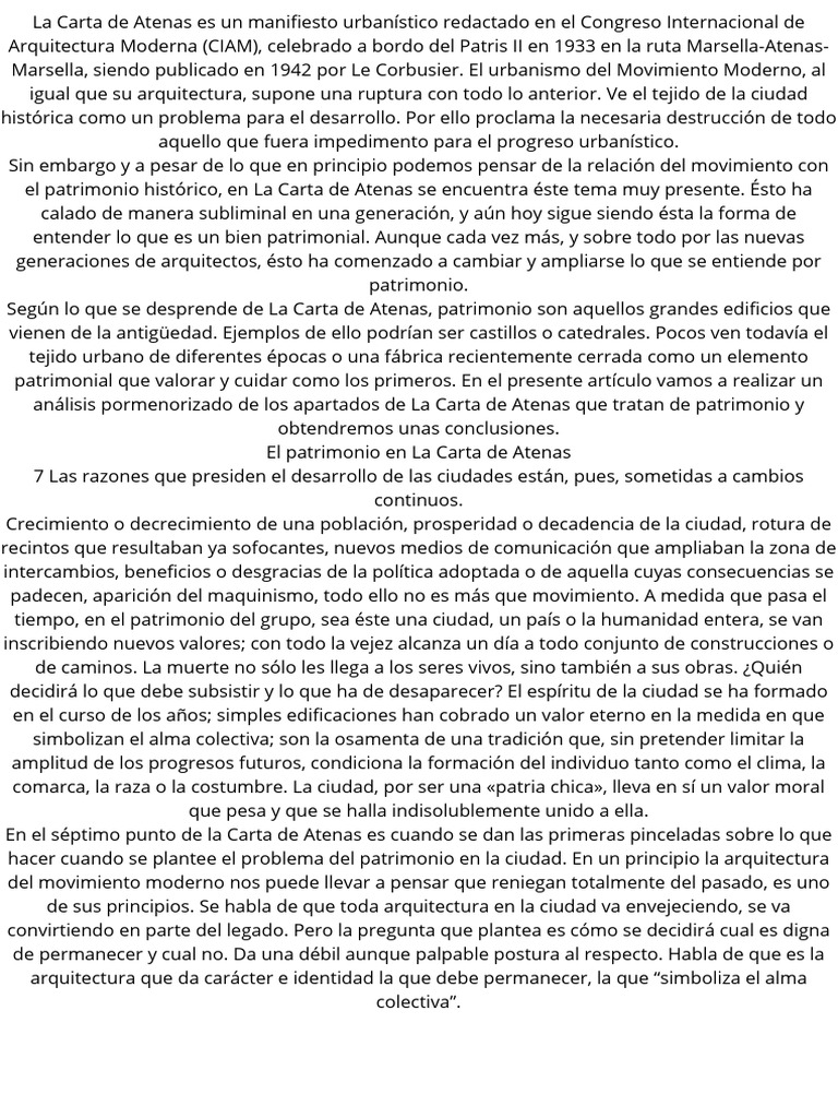 La Carta de Atenas Es Un Manifiesto Urbanístico Redactado en El ...
