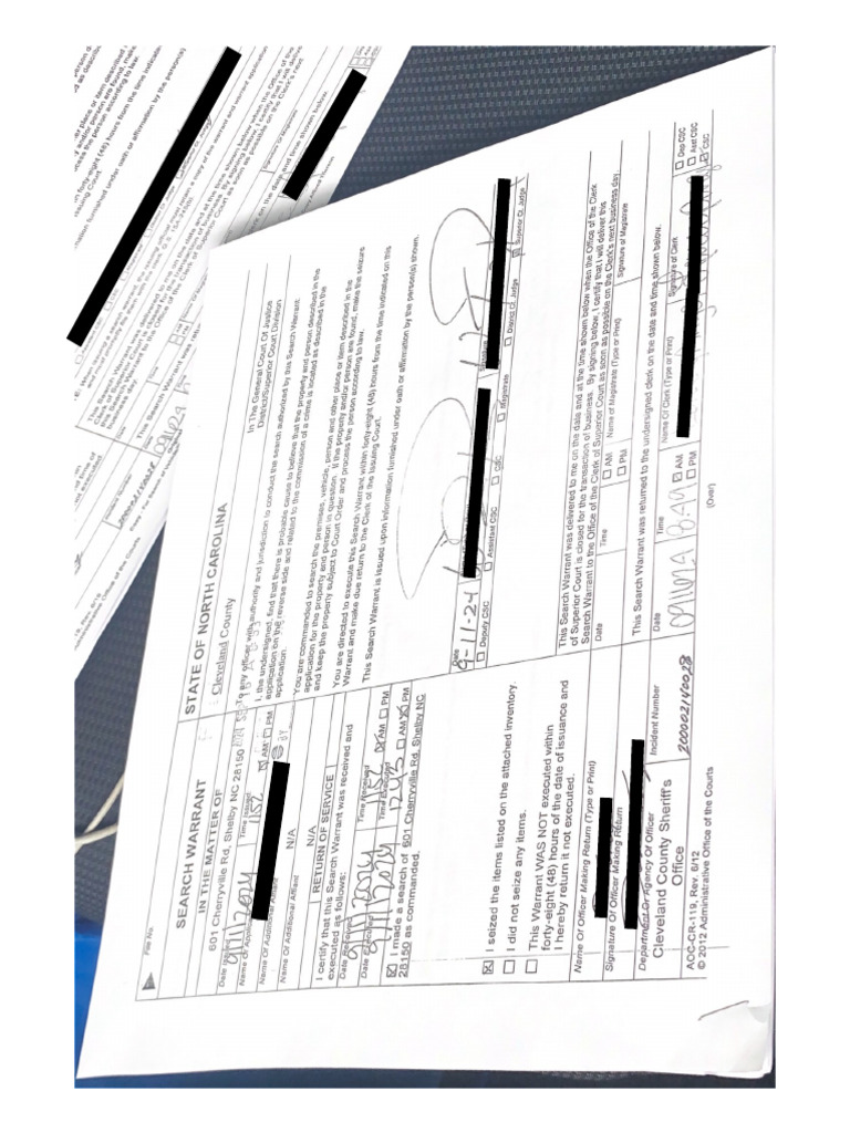 CCSO Search Warrant 3 - 601 Cherryville (Edited) | PDF