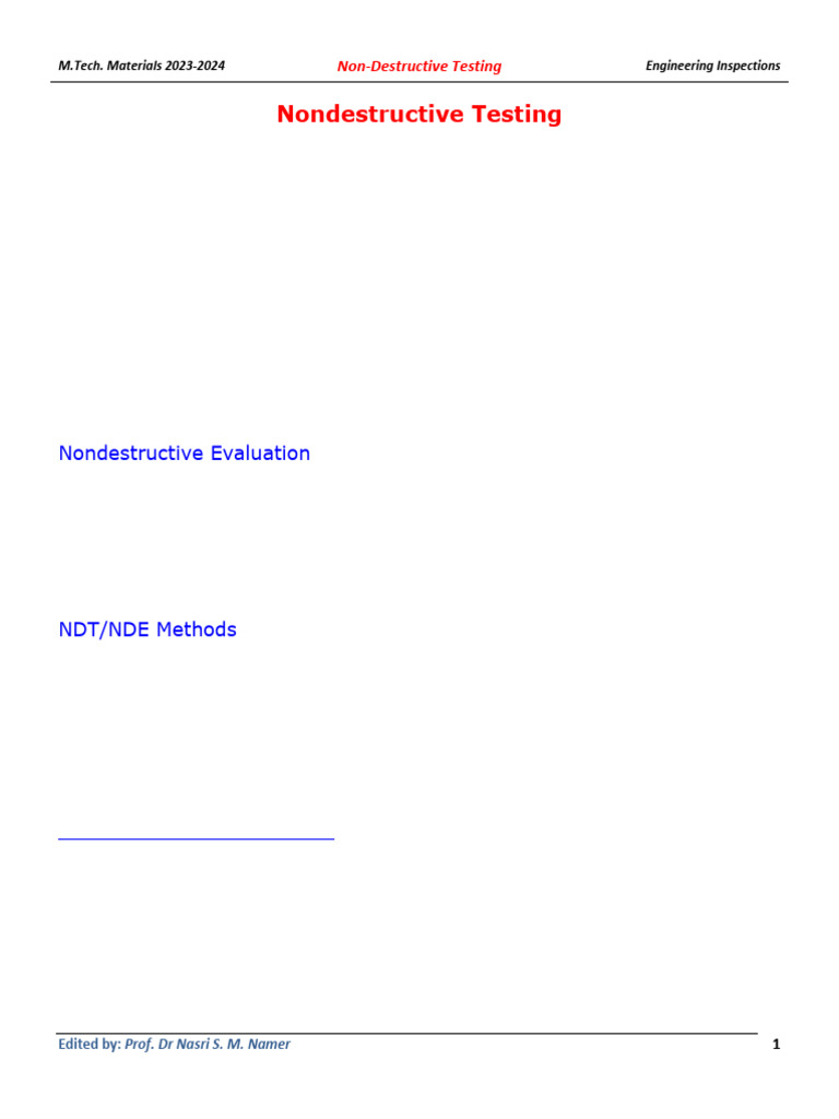 Nondestructive Testing 2023-2024 | PDF