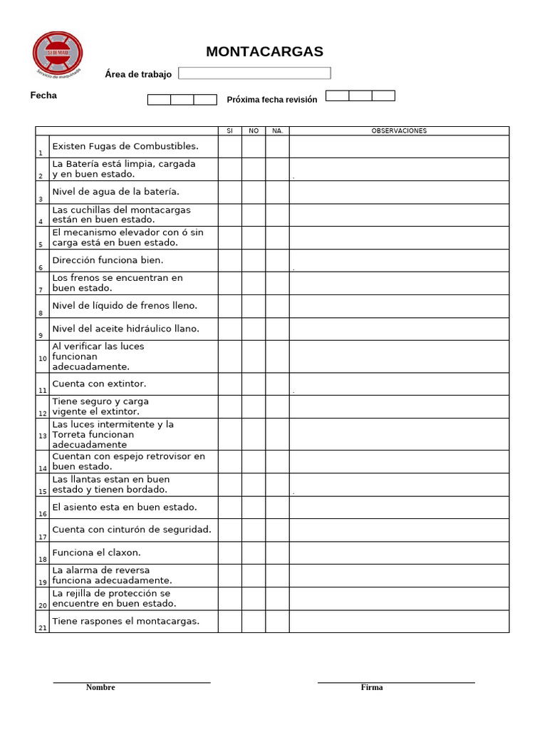 Check List Montacargas