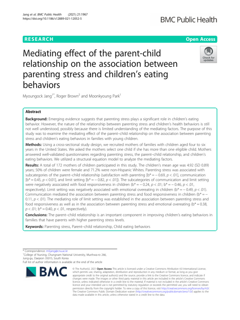 Jang Et Al. - 2021 - Mediating Effect of The Parent-Child Relationship ...