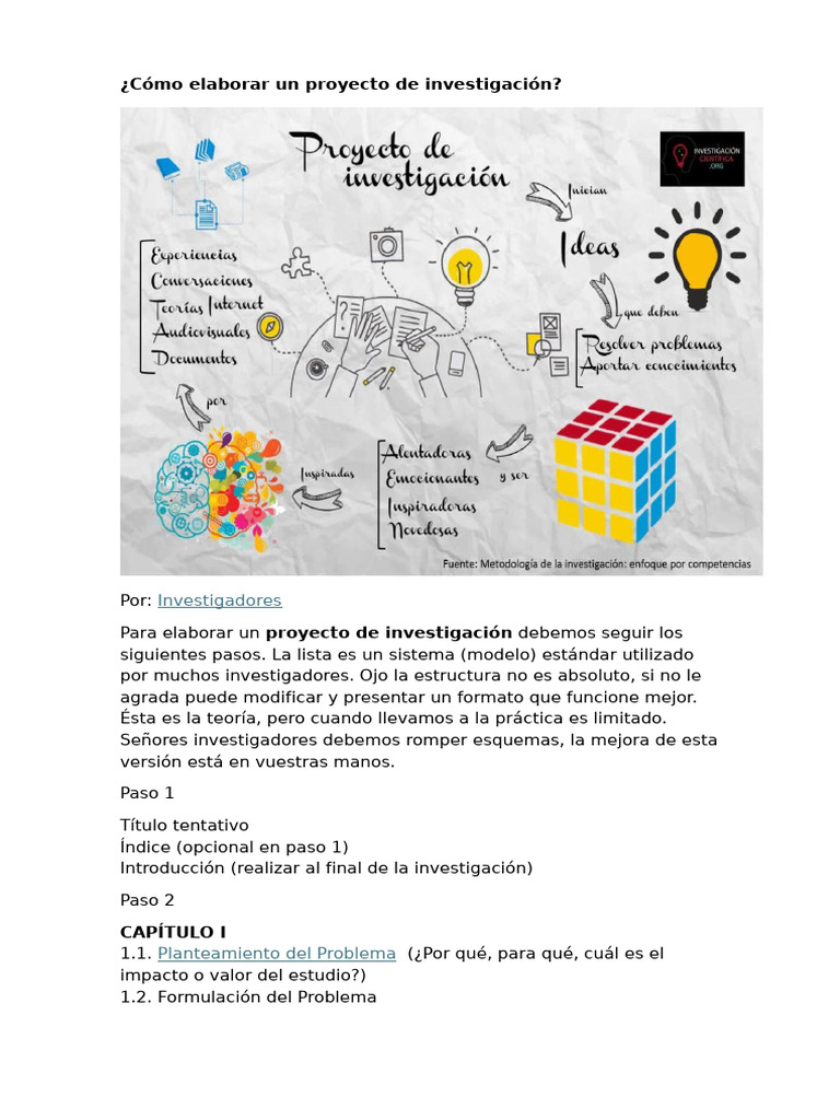 INVESTIGACION - PROCESO Cómo Elaborar Un Proyecto de Investigación | PDF
