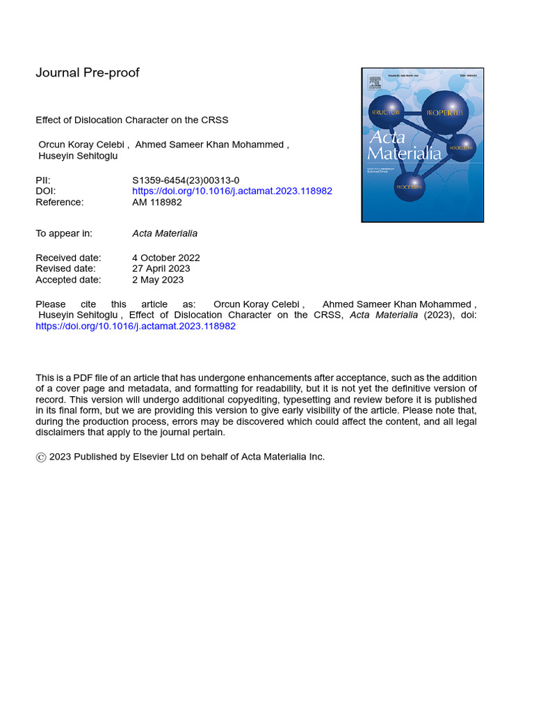 Effect of Dislocation Character On The CRSS | PDF