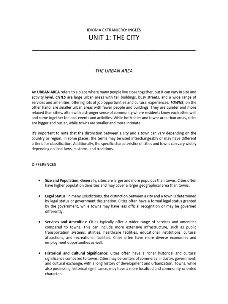 The Urban Area (Unit 1 - The City) | PDF | Urbanization | Infrastructure