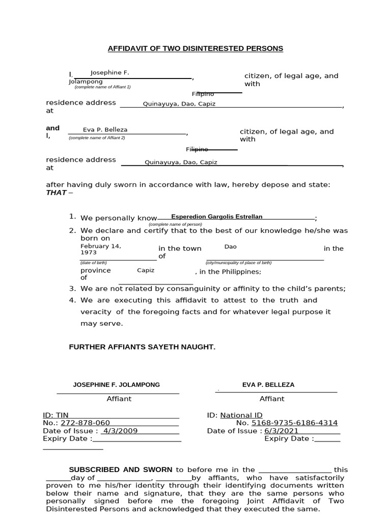 Affidavit-of-Two-Disinterested-Persons | PDF