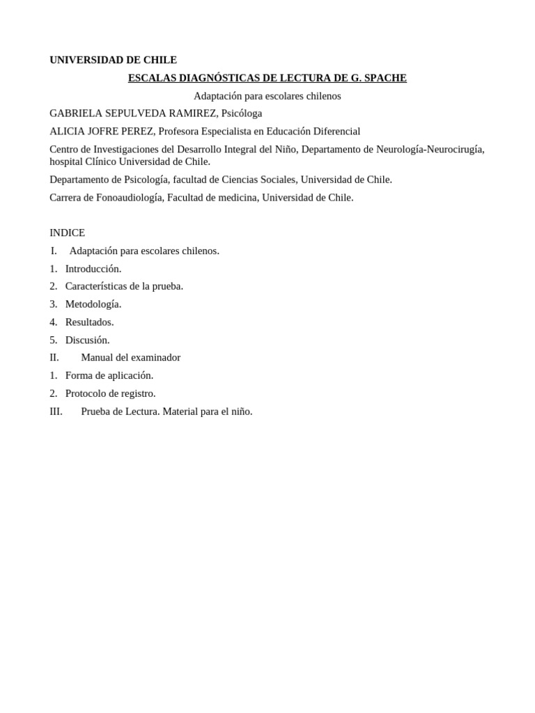 Manual SPACHE Prueba de Lectura y Comprensión | PDF