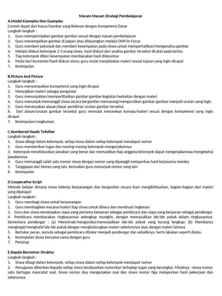 Macam macam strategi pembelajaran pdf