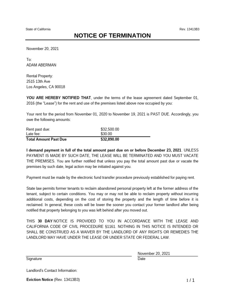 Eviction Notice California PDF