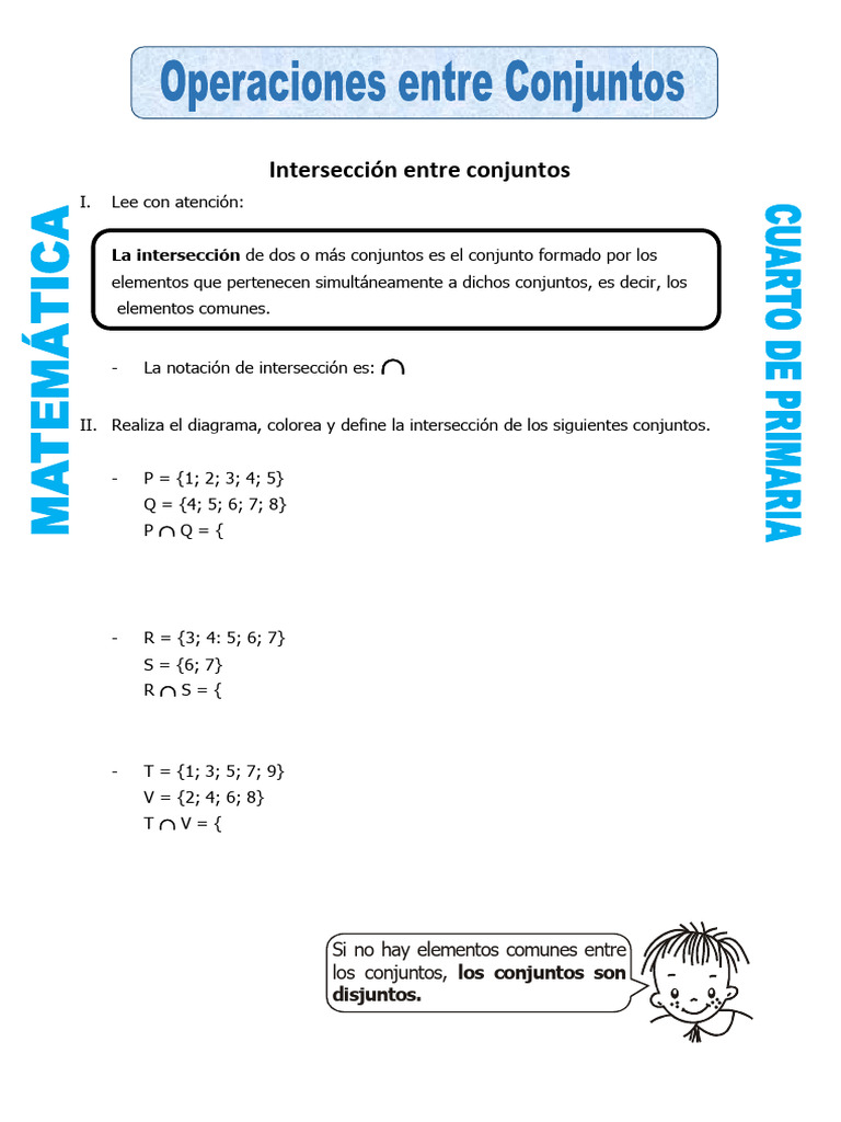 Ficha Operaciones Entre Conjuntos para Cuarto de Primaria | PDF