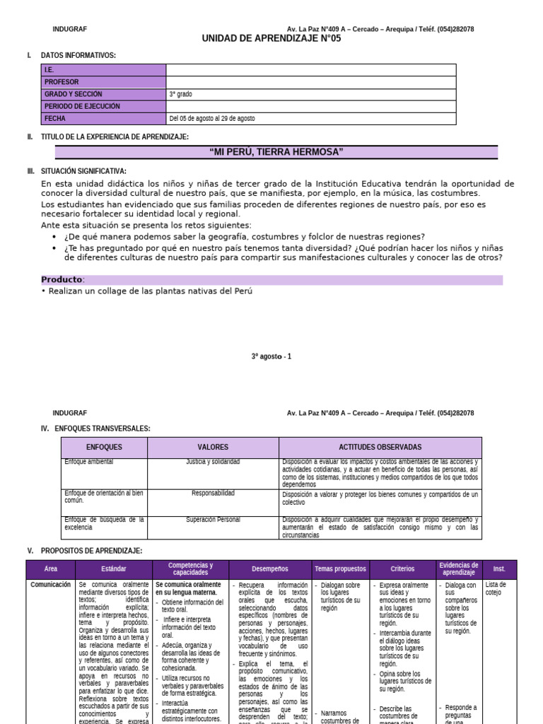 3° Grado - Unidad de Aprendizaje N°05 | PDF