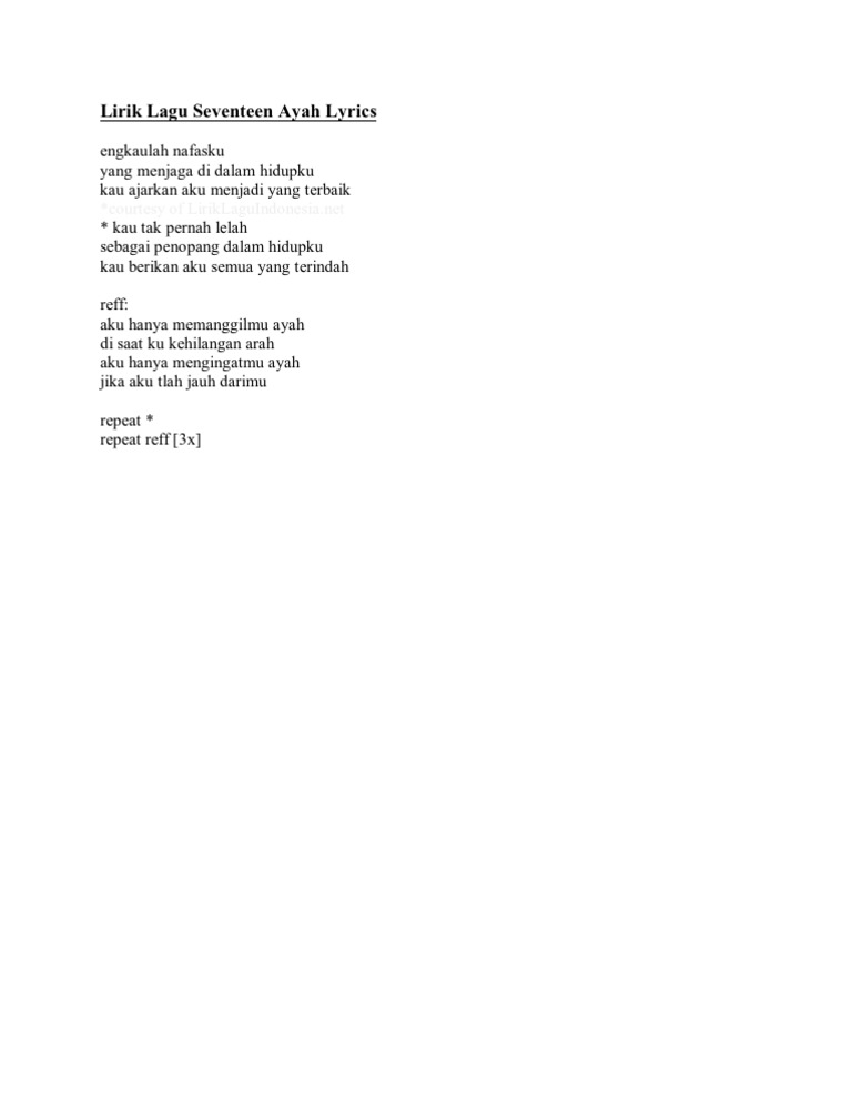 Lirik Lagu Seventeen Ayah Lyrics Pdf