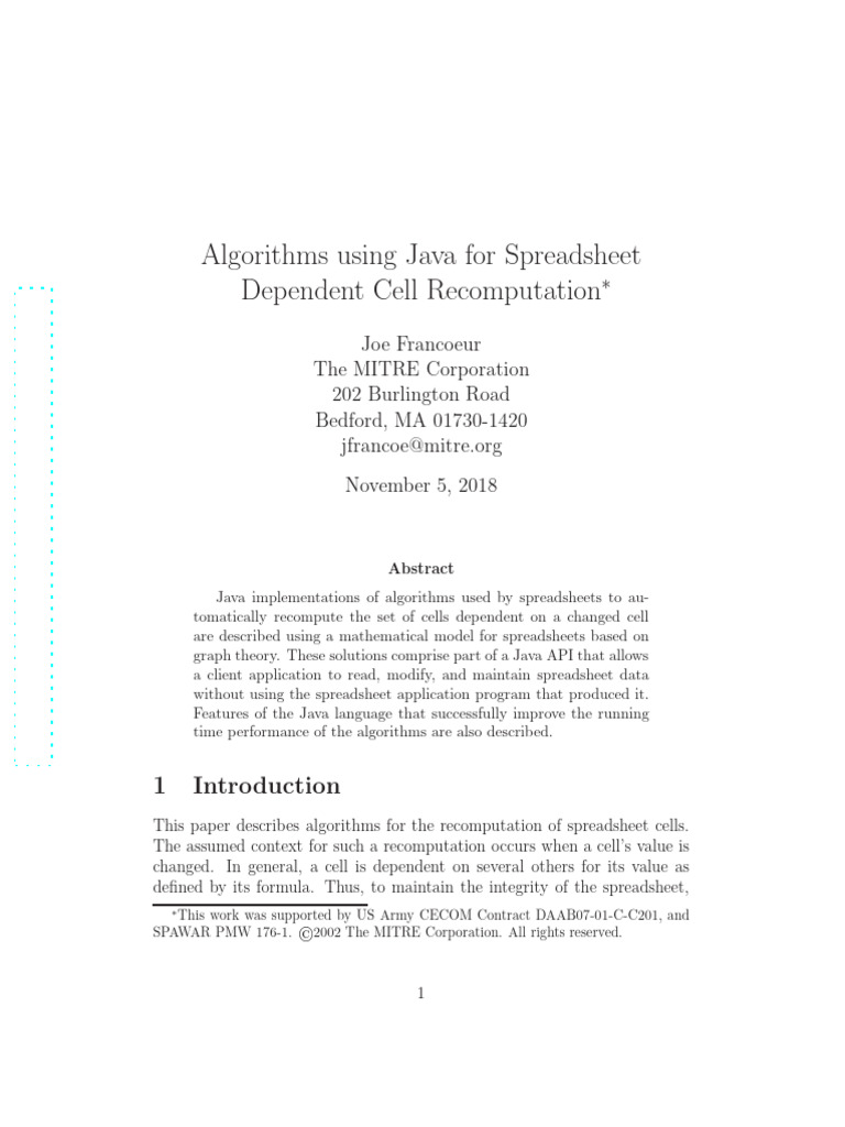 Algorithms Using Java For Spreadsheet Dependent Cell Recomputation | PDF
