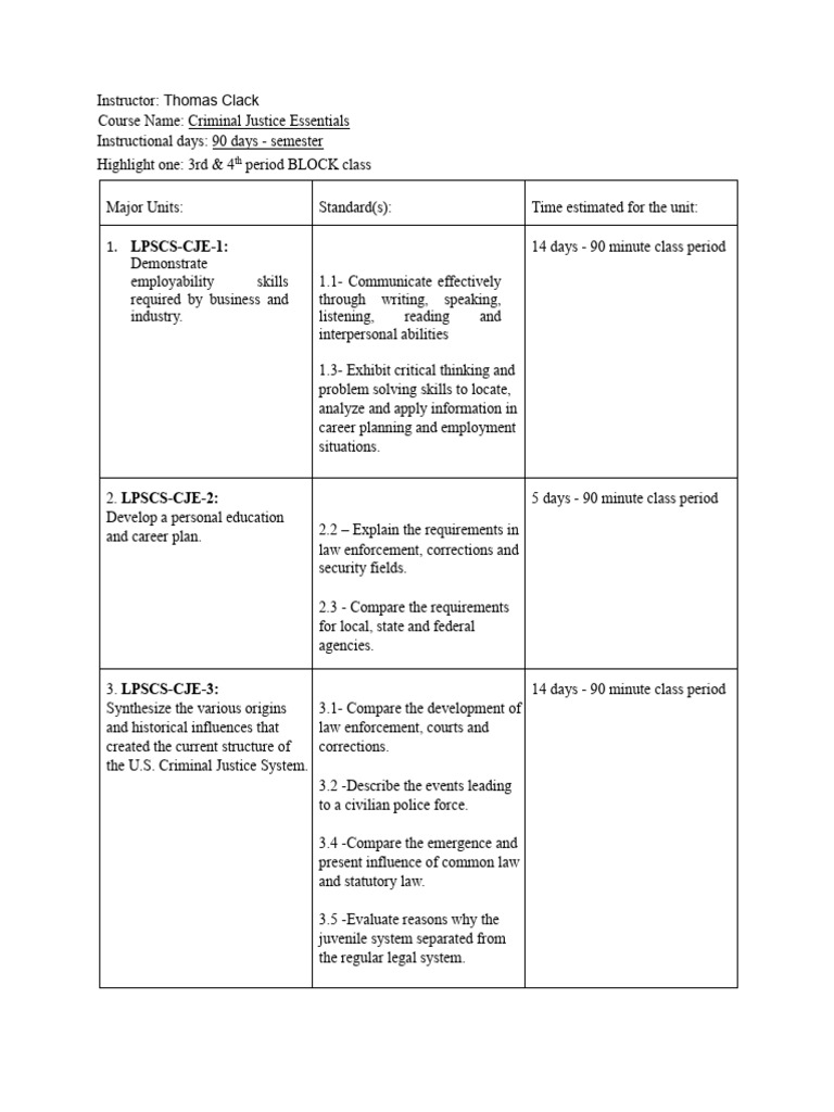 Pacing Guide - Criminal Justice Essentials | PDF