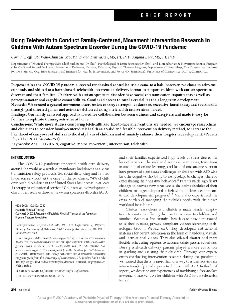 Using Telehealth To Conduct Family-Centered, Movement Intervention ...