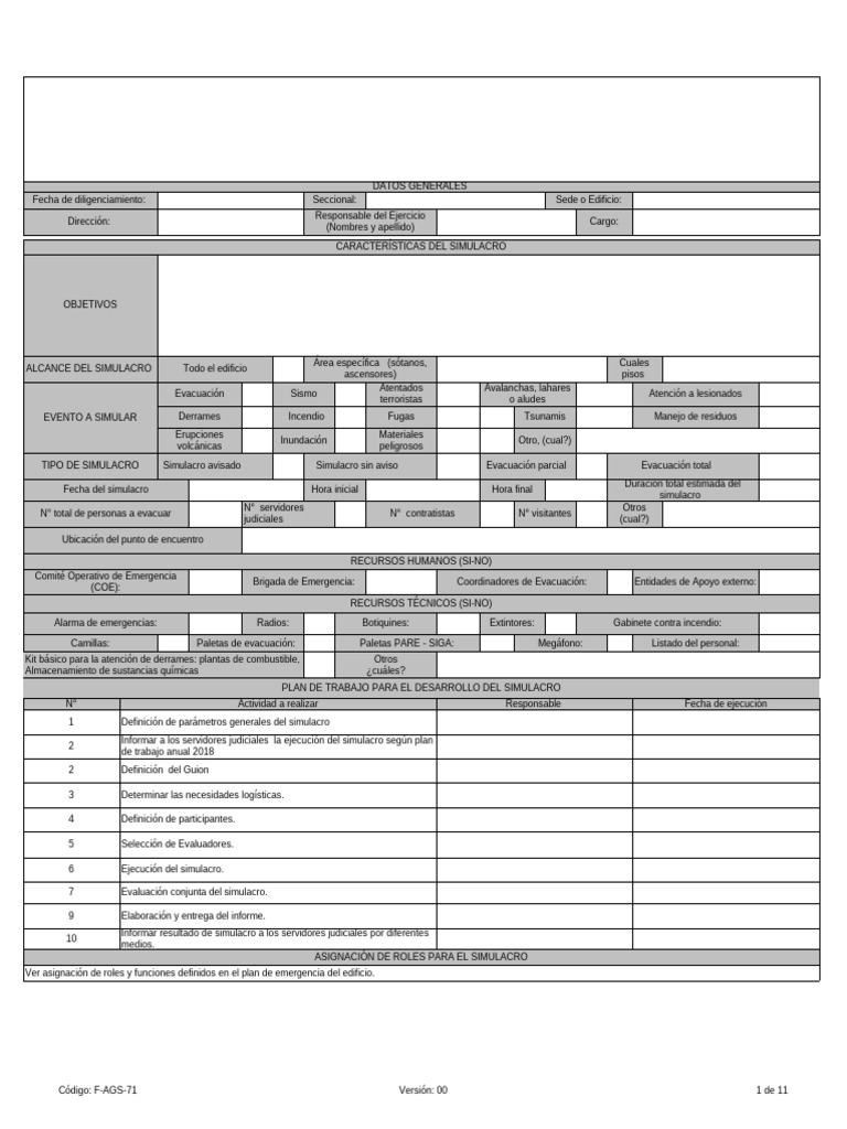 F-SST-27-30 Formatos Simulacro de Emergencia 11-06-2019V1 | PDF