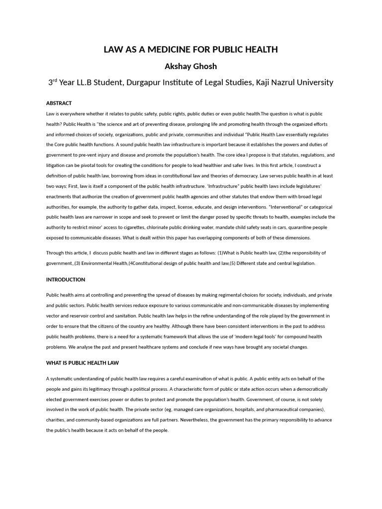 Law as a medicine for public health 3 year ll b student durgapur