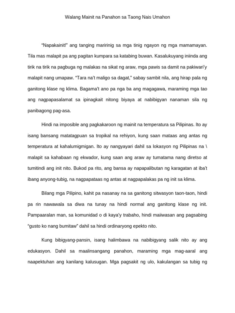 Walang Mainit Na Panahon Sa Taong Nais Umahon | PDF