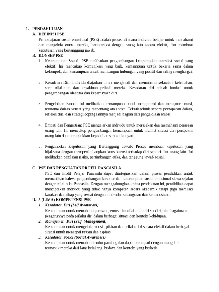 Pembelajaran Sosial Emosional Pse Pdf