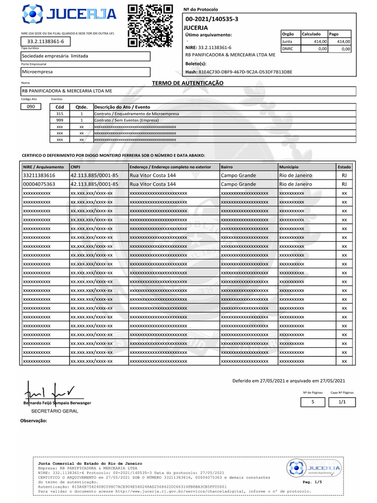 Certidão de Inteiro Teor de Contrato Social | PDF