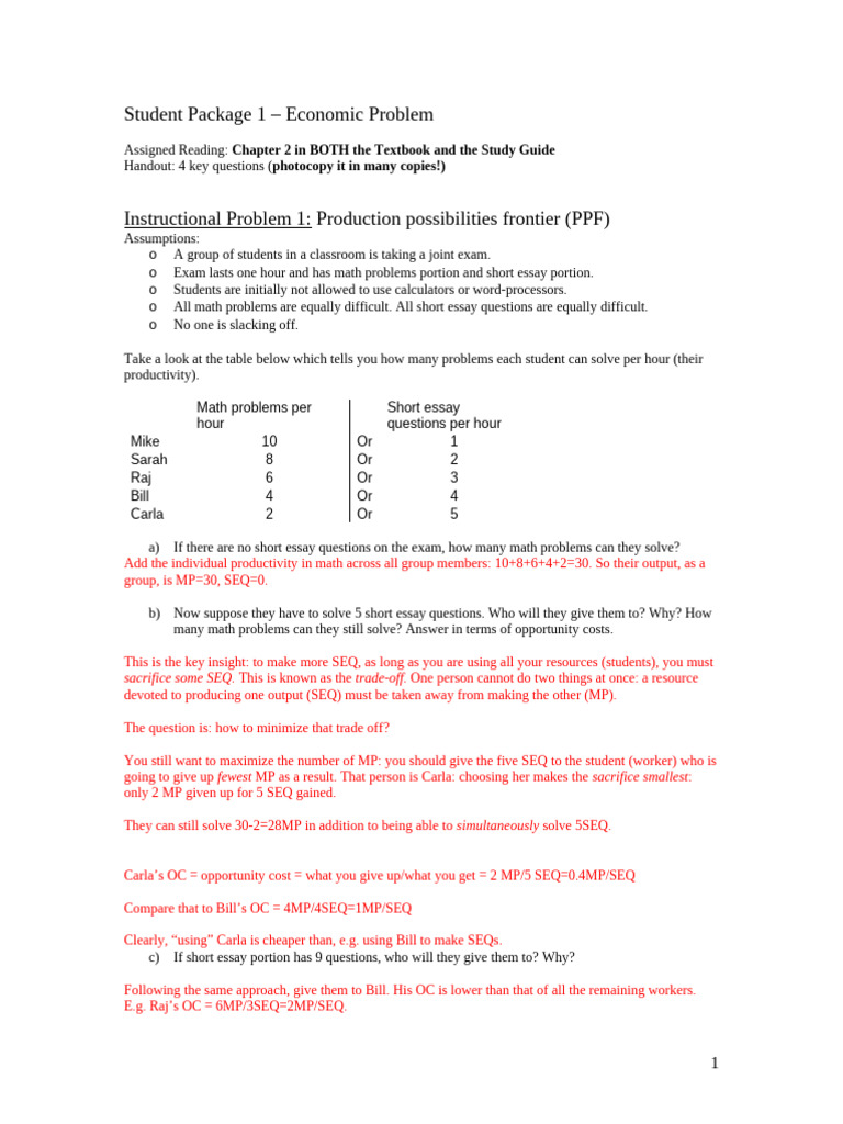 Economic Problem: PPF and Opportunity Cost Analysis | PDF | Comparative ...