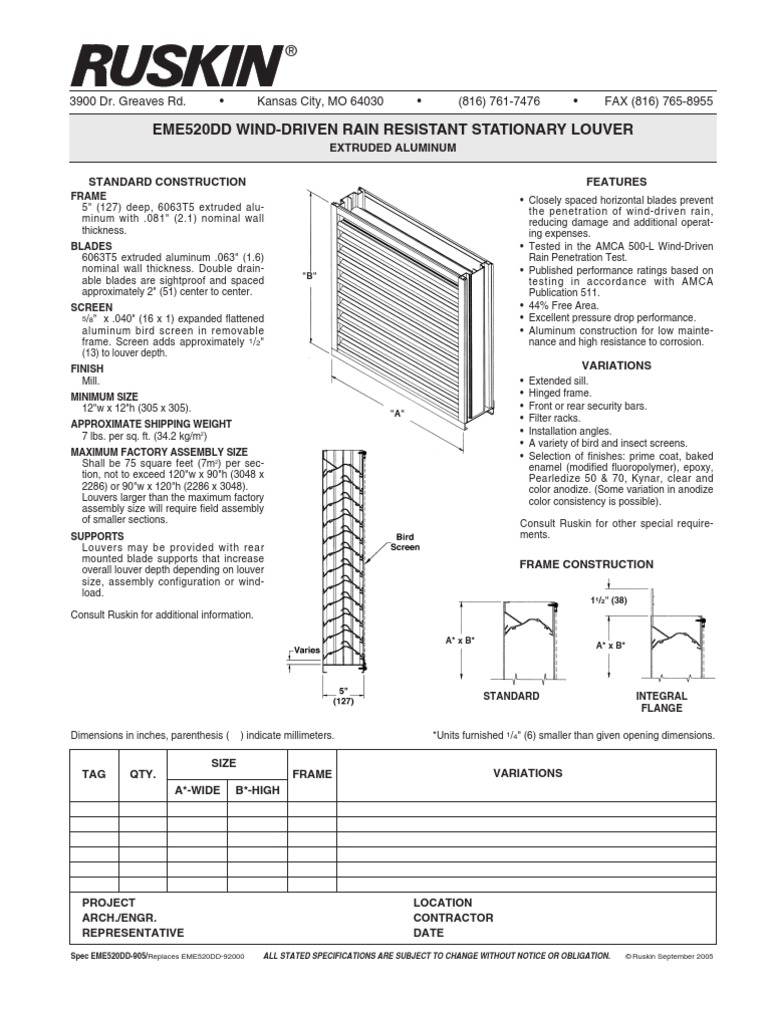 Ruskin Rain Resistance Louver PDF Wall Mechanical Engineering