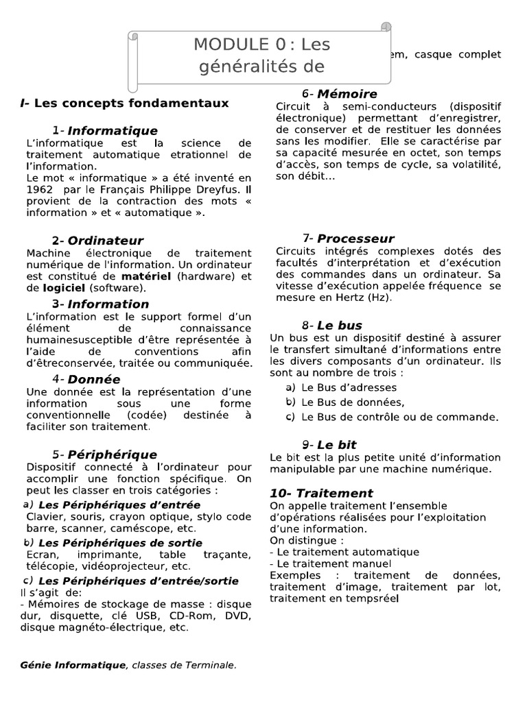 Resumè Des Cours D'informatique de Terminal | PDF